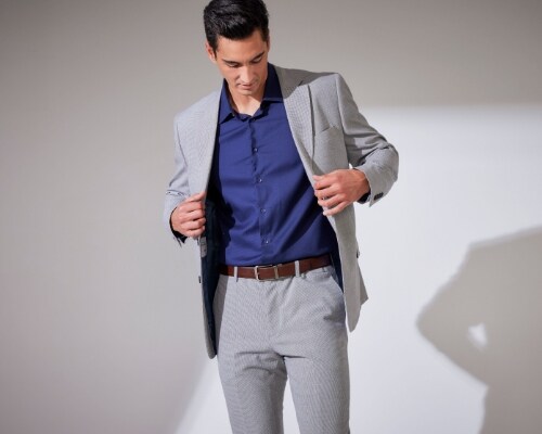 Blue Pants with Suspenders and Grey Blazer | Hockerty